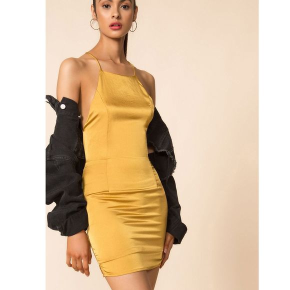 superdown Dresses & Skirts - superdown Lola Bodycon Slip  Mini Dress in Gold